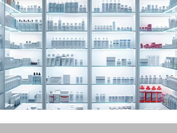 Estantes con varios tipos de medicinas